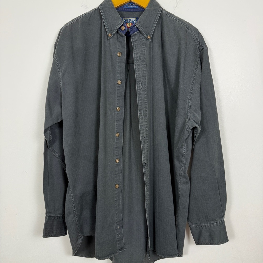 Chaps Ralph Lauren Button Down Shirt Large L Gray Vintage 90s Cotton Classic - Picture 5 of 6